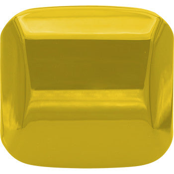 A shiny, rectangular Light Pod Cover Revolve Yellow by Rigid Industries with rounded corners, a smooth reflective surface, and slightly raised edges offers extra protection and resembles a polished polycarbonate case.