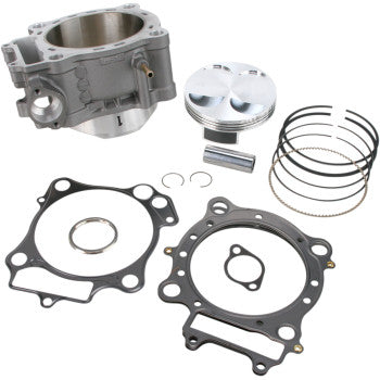 Honda Cylinder Kit Big Bore 99.00 mm by Cylinder Works includes a cylinder kit, piston rings, gasket set, and circlips on a white background. The cylinder is coated with nickel silicon carbide for enhanced durability.