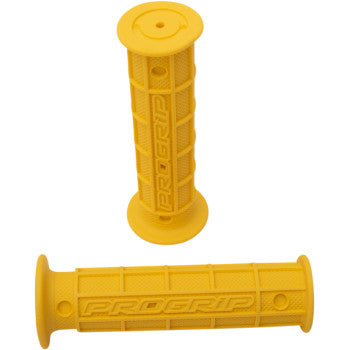 Grips 726 Yellow by Pro Grip are two yellow handlebar grips with a full waffle design and PROGRIP embossed on the side; one grip is upright while the other lies horizontally.