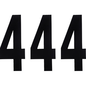 Three large, bold black number fours (4) are shown side by side on a white background, resembling the FX Number 4 Black 8" vinyl stickers by Factory Effex.