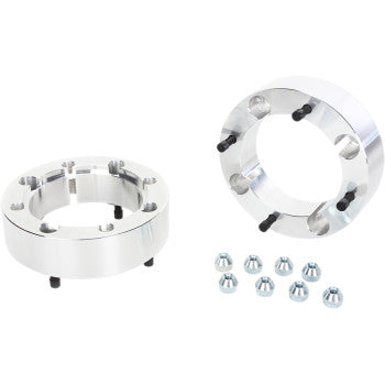 Two silver High Lifter Spacer with Stud Wheel Rear 4/156 2 units, each with black studs and ten lug nuts, are shown on a white background—perfect for mounting aftermarket tires or as wheel adapters.