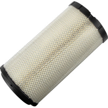 CF Moto Air Filter by Moose Offroad featuring a cylindrical design, diamond-patterned mesh exterior, black end caps, and a neoprene sealing ring, displayed at an angle on a white background.
