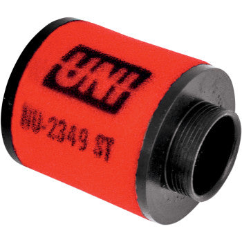 The Kawasaki Air Filter by Uni Filter is a red cylindrical foam air filter with black rubber ends, displaying the UNI logo and model number "NU-2349 ST," designed for maximum airflow and superior engine protection.