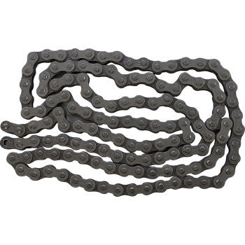 The 428 SR Heavy Duty Non Sealed Chain by Ek, featuring 132 interlocking links, is laid flat on a white background.