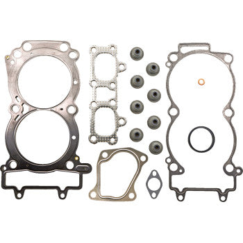 Set of metallic and composite automotive gaskets in various shapes and sizes including circular, rectangular, and irregular.