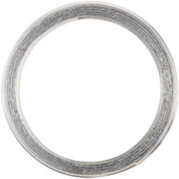 Silver metallic circular exhaust gasket with textured surface and uniform thickness.