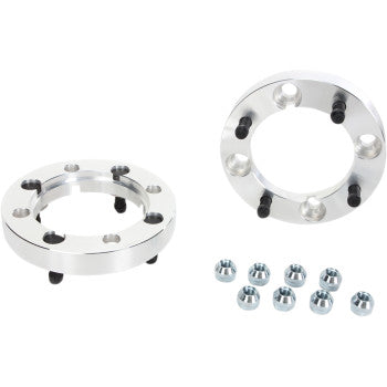 Two High Lifter Spacer with Stud Wheel Rear 4/137 1 units featuring silver finish, black embedded studs, and eight matching lug nuts are shown on a white background, perfect for mounting aftermarket tires or as wheel adapters.