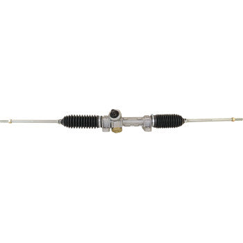 The Steering Rack by Moose Offroad features black rubber boots on both ends and metal rods with tie-rod ends extending from each side.