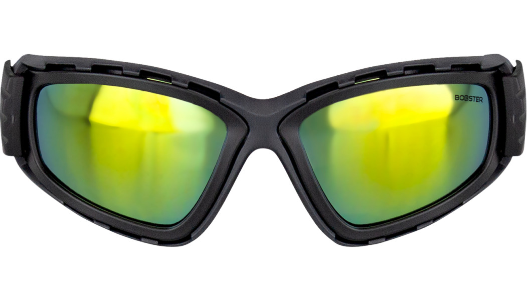 Matte black freedive goggles with bronze and silver mirrored curved lenses and ventilation slots.