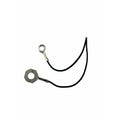 A Polaris Strap, Ground—a black electrical wire with metallic ring terminals on both ends (one attached to a hexagonal metal piece)—is shown against a white background. This is a genuine OEM Victory Polaris part.