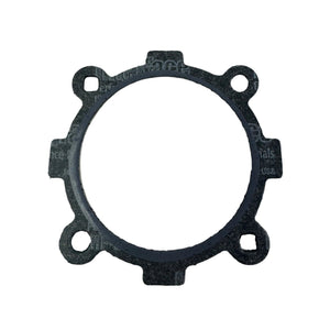 The Gasket, Throttle Body by Polaris is a black circular gasket with five evenly spaced bolt holes, designed for sealing or mounting on Victory motorcycles, shown against a white background.