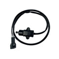 A black Switch, Kickstand [Intl Only] by Polaris with cable and connector lies on a white background. Designed as an OEM Victory Polaris kickstand replacement, it has two mounting holes and a push-rod on one end.