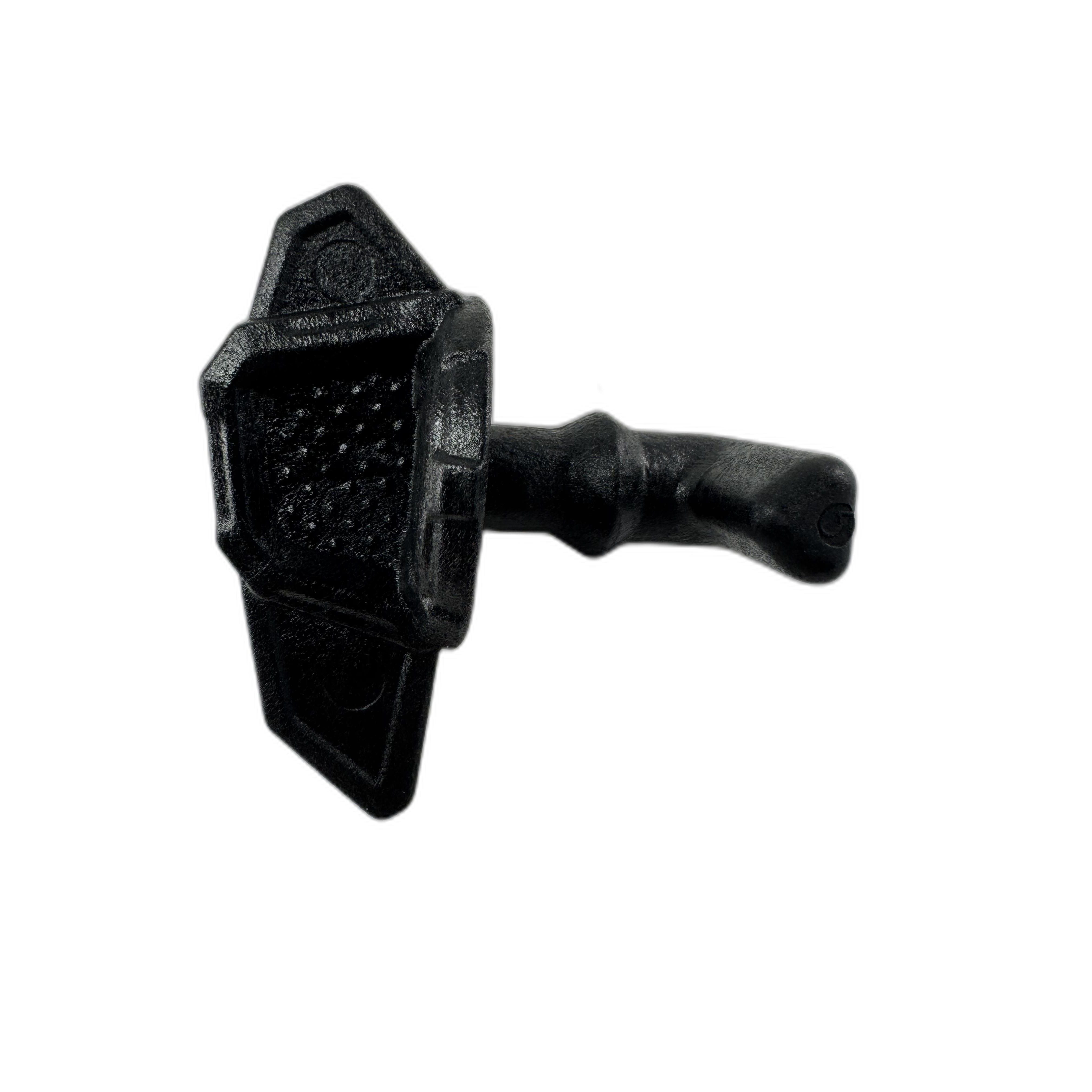 The Turn Latch 1/4Th by Polaris—a durable black plastic part with a textured grip and angular design—is shown against a white background, ideal for fans of Polaris UTV parts and ATV off-road accessories.