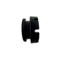 The Latch Grommet by Polaris is a black cylindrical plastic part with a raised edge on one end and two wide rectangular slots on the other, shown from the side and compatible with Polaris ATV and UTV models, isolated on a white background.
