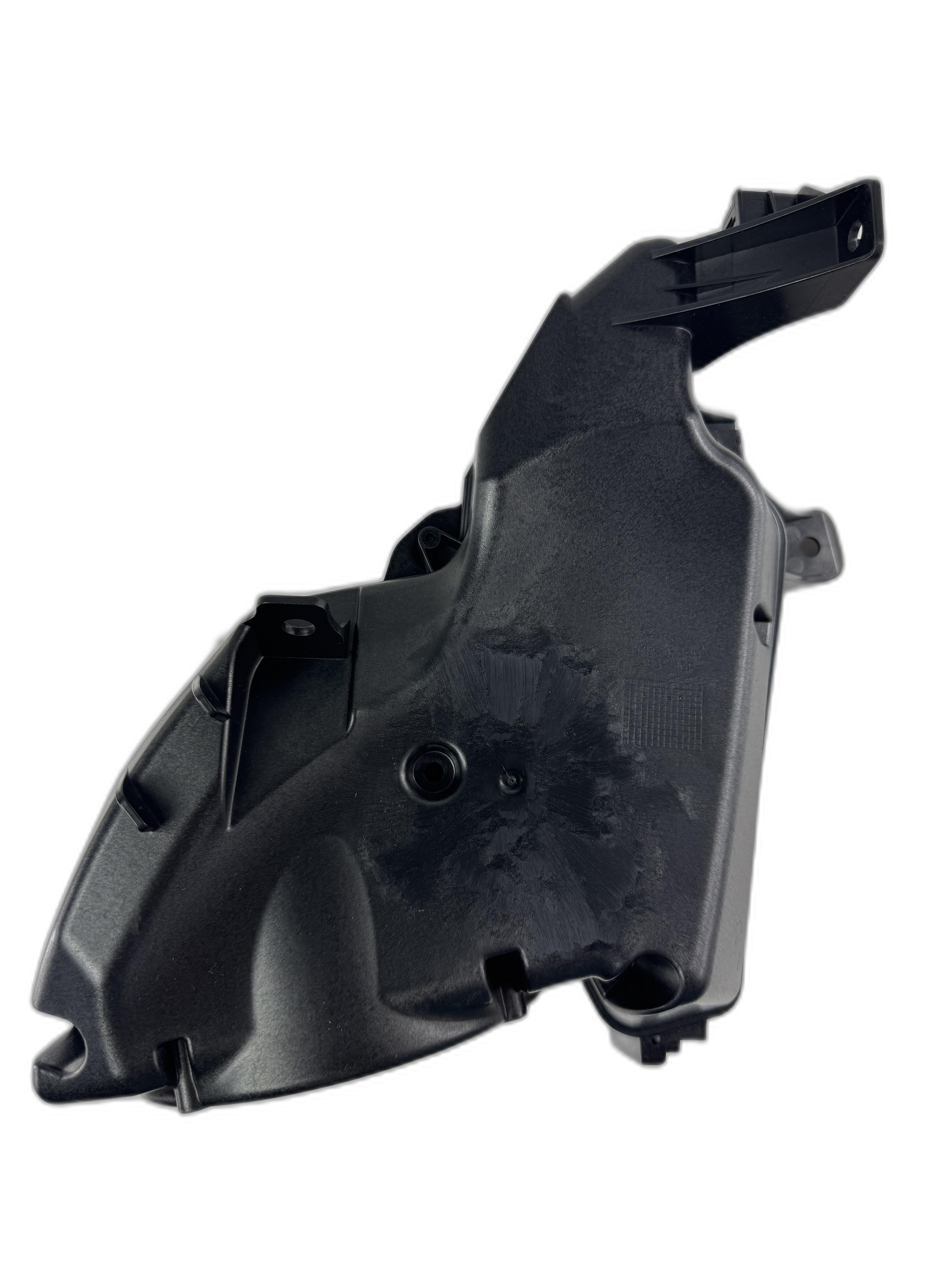 A black plastic Volume Speaker RH (Includes 2 4 12) by Polaris, with an irregular shape, various angles, ridges, and mounting points—resembling factory-direct parts—photographed against a white background.