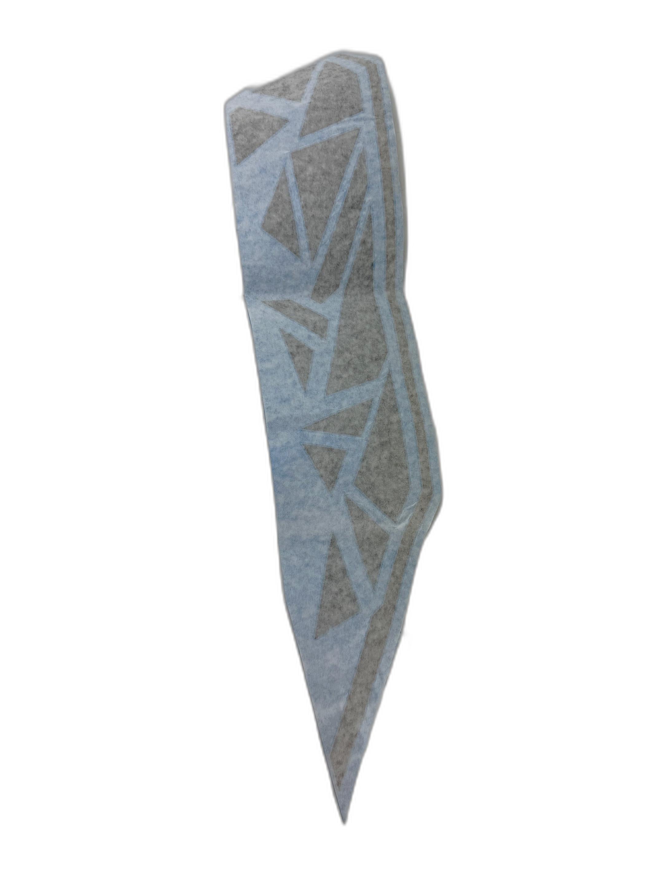 A gray and light blue geometric-patterned Decal-Door,Frt,Right by Polaris, folded into a long, narrow shape and displayed on a white background.