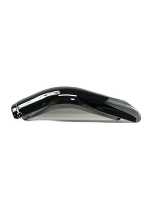 A sleek, shiny Shield Headpipe Rear Chrome by Polaris is shown in side profile against a plain white background, reflecting the precision typical of OEM Indian Polaris parts.