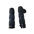 Pair of black Avon Indian Scout Air Cushioned Anodized grips with ergonomic grooves; one includes a throttle boss. Both have metal ends and non-slip texture, designed for Victory motorcycles. Shown on a white background.