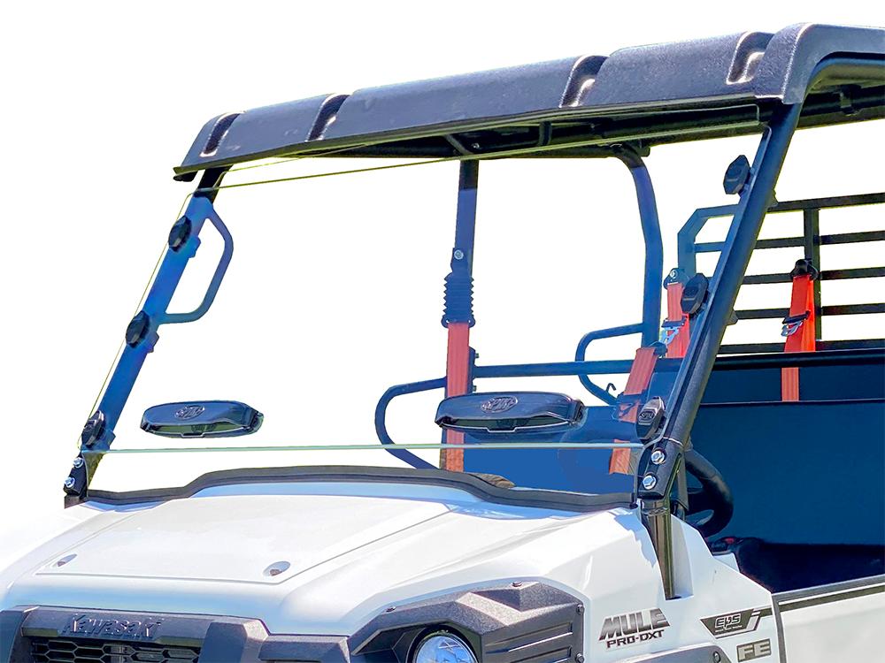 Kawasaki Mule Pro DXT Clear Vented Front Full Windshield by Spike - 78-8750 - Exterior Front Driver Side Close Up View