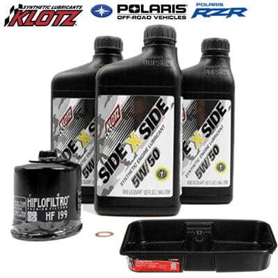 Oil Change Kit-KU-103-DP with 5w50 SxS Synthetic Engine Oil, HiFlo Filtro HF199 Motor Oil Filter, 1 copper cometic crush washer, and Drain Pan
