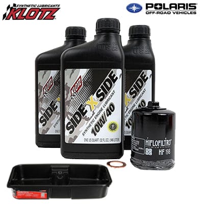 Klotz KU-110-DP Oil Change Kit with 3 Quarts Synthetic 10w40 SxS Engine Oil, HiFlo Filtro HF-198Premium Oil filter, 1 copper cometic Crush washer, 1 Drain Pan 11 quart capacity