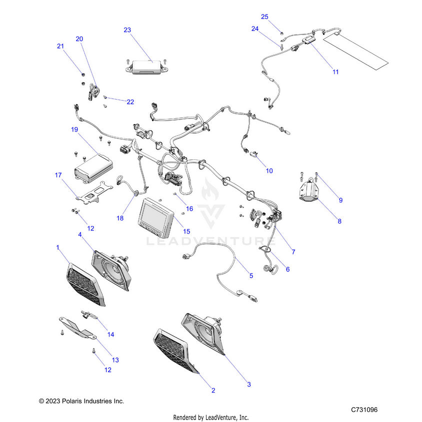 An Image of a Genuine Polaris Parts Schematic Diagram showing the schematic - ELECTRICAL: DASH COMPONENTS RIDE COMMAND - 2026 POLARIS RANGER XD 1500 NORTHSTAR MOUNTAINEER EDITION