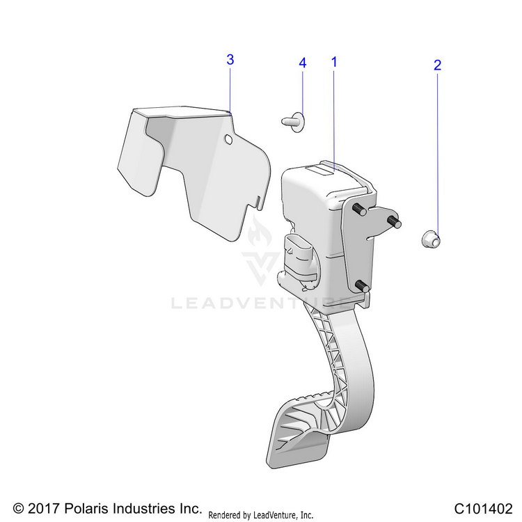 An Image of a Genuine Polaris Parts Schematic Diagram showing the schematic - ENGINE: THROTTLE PEDAL & MOUNT - 2019 POLARIS RANGER 150 EFI