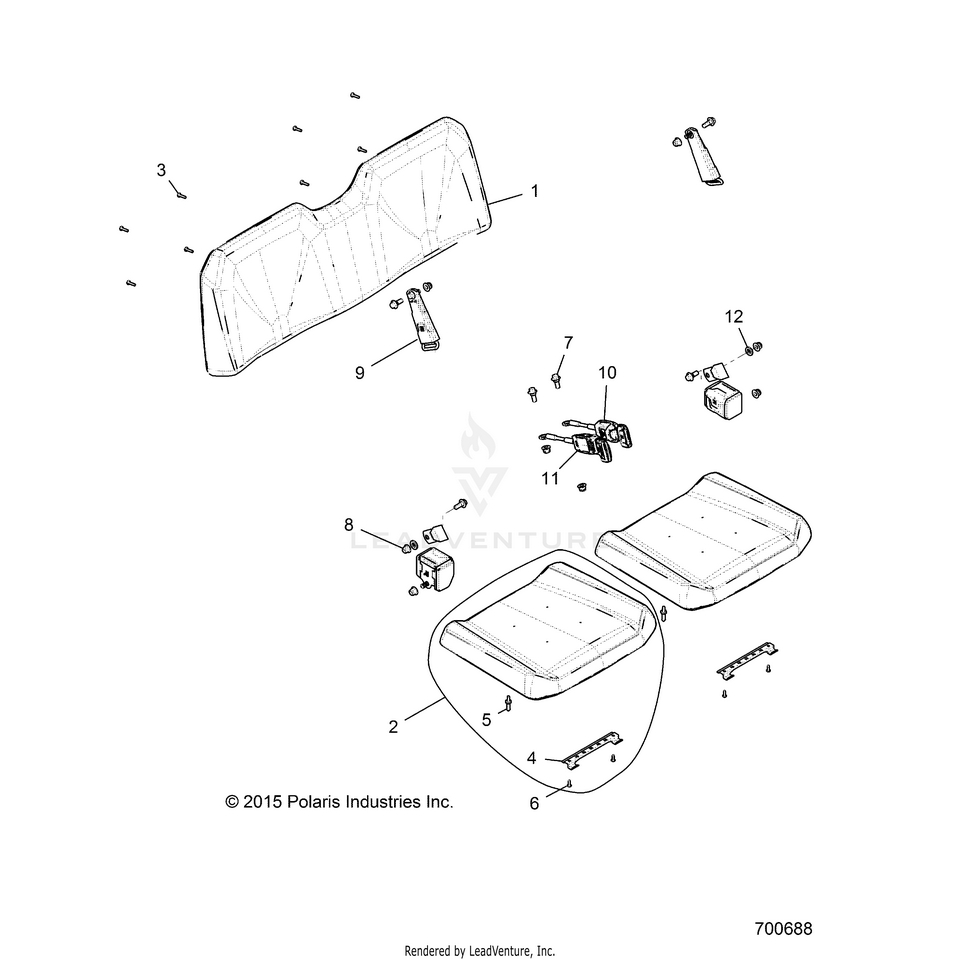 An Image of a Genuine Polaris Parts Schematic Diagram showing the schematic - BODY: SEAT & SEAT BELTS - 2021 POLARIS RANGER EV