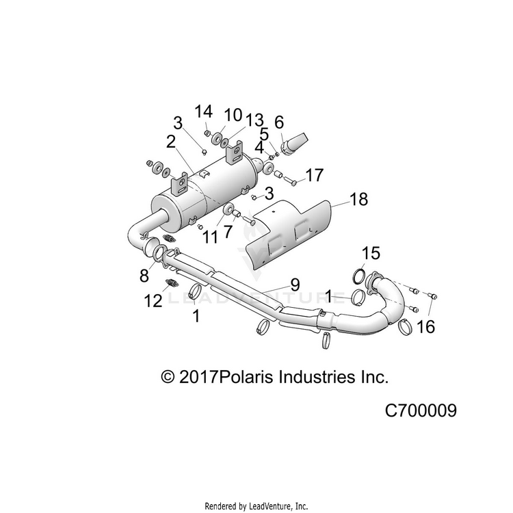 An Image of a Genuine Polaris Parts Schematic Diagram showing the schematic - ENGINE: EXHAUST SYSTEM - 2019 POLARIS RANGER 570 FULL SIZE
