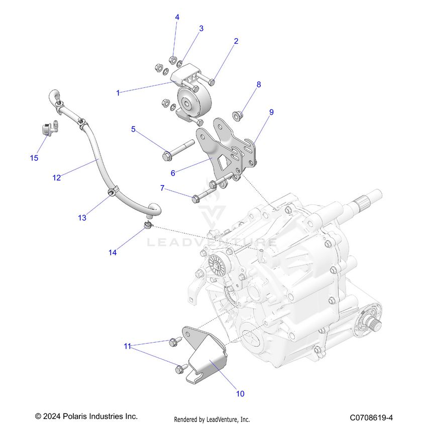An Image of a Genuine Polaris Parts Schematic Diagram showing the schematic - DRIVE TRAIN: MAIN GEARCASE MOUNTING - 2025 POLARIS XPEDITION ADV 5 NORTHSTAR