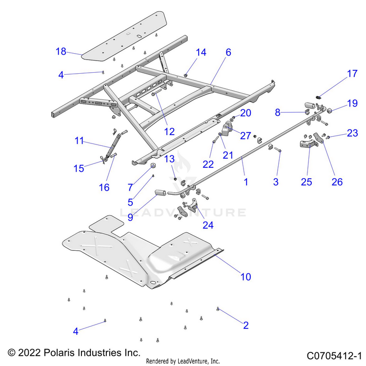 An Image of a Genuine Polaris Parts Schematic Diagram showing the schematic - BODY: BOX MOUNTING - 2023 POLARIS RANGER CREW XP 1000 NORTHSTAR ULTIMATE