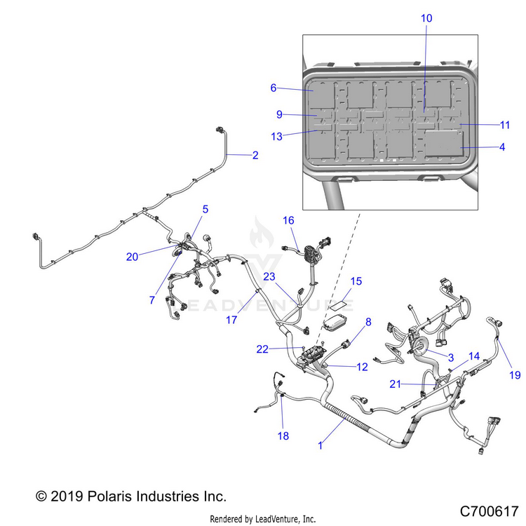 An Image of a Genuine Polaris Parts Schematic Diagram showing the schematic - ELECTRICAL: WIRE HARNESS - 2020 POLARIS RANGER 1000 FULL SIZE