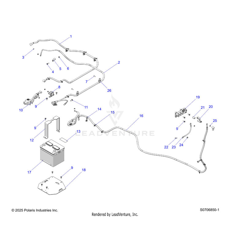 An Image of a Genuine Polaris Parts Schematic Diagram showing the schematic - ELECTRICAL: BATTERY PREMIUM - 2023 POLARIS RANGER 570 CREW