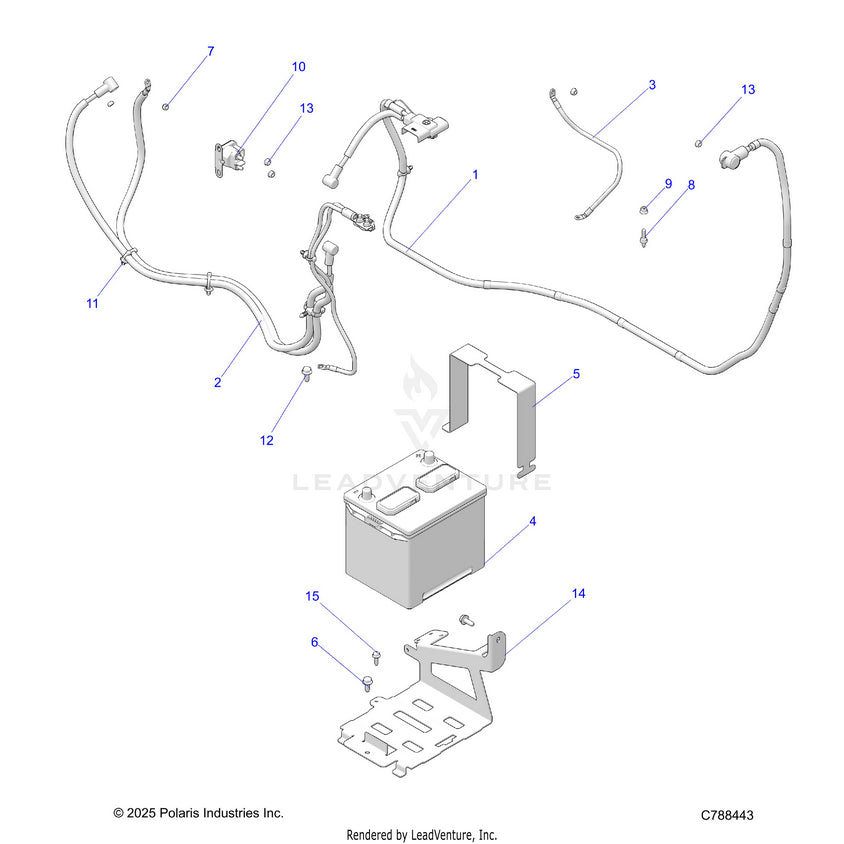 An Image of a Genuine Polaris Parts Schematic Diagram showing the schematic - ELECTRICAL: BATTERY - 2026 POLARIS RANGER 1000 XP PREMIUM