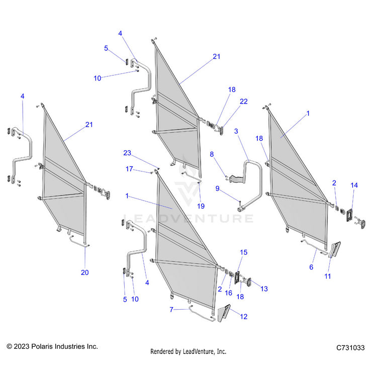 An Image of a Genuine Polaris Parts Schematic Diagram showing the schematic - BODY: NETS - 2024 POLARIS RANGER XD 1500 PREMIUM CREW