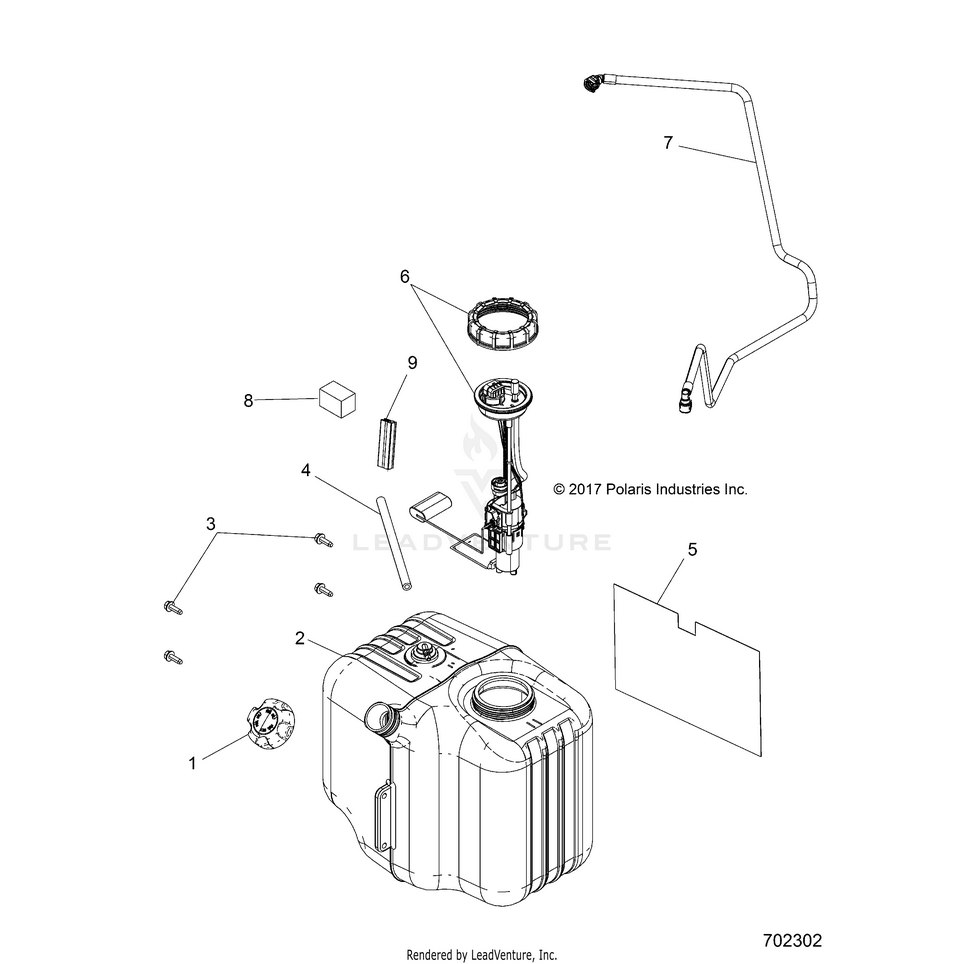 An Image of a Genuine Polaris Parts Schematic Diagram showing the schematic - BODY: FUEL TANK - 2017 POLARIS RANGER 570 FULL SIZE
