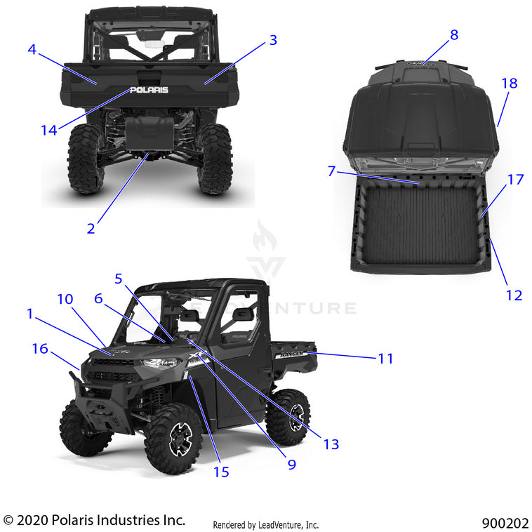 An Image of a Genuine Polaris Parts Schematic Diagram showing the schematic - BODY: DECALS - 2021 POLARIS RANGER XP 1000 NORTHSTAR