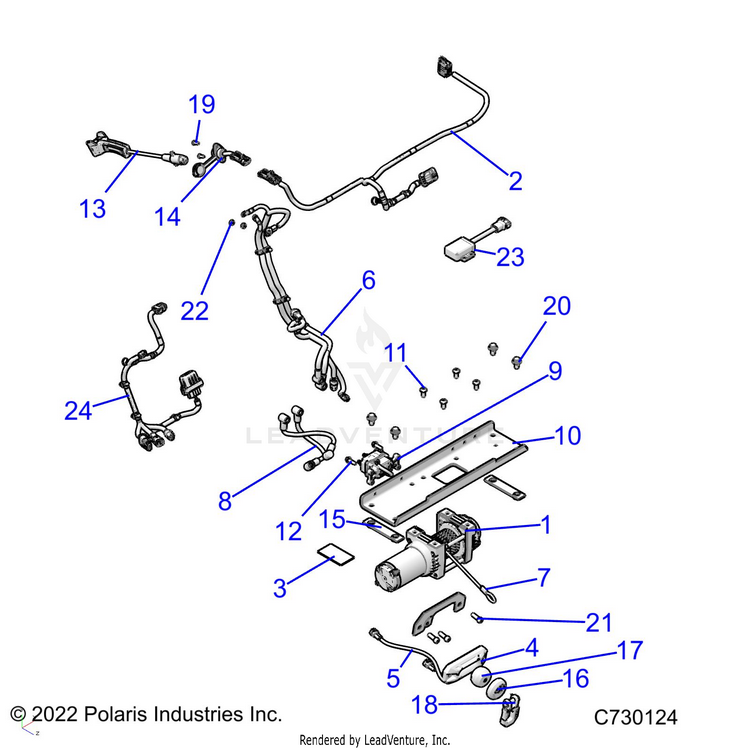 An Image of a Genuine Polaris Parts Schematic Diagram showing the schematic - BODY: WINCH - 2022 POLARIS RANGER CREW 570 NORTHSTAR