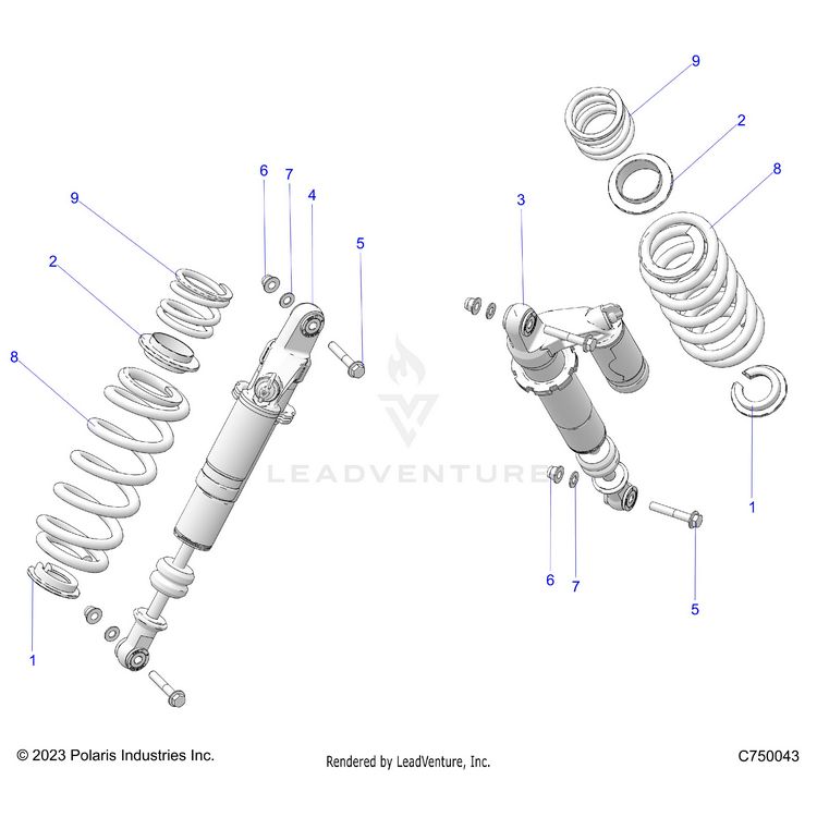An Image of a Genuine Polaris Parts Schematic Diagram showing the schematic - SUSPENSION: REAR SHOCK MOUNTING - 2026 POLARIS GENERAL 1000 PREMIUM