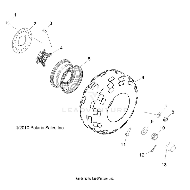 An Image of a Genuine Polaris Parts Schematic Diagram showing the schematic - WHEELS: FRONT - 2018 POLARIS RANGER EV LIION