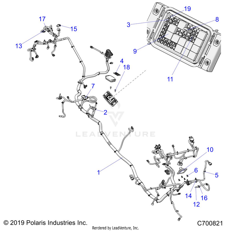 An Image of a Genuine Polaris Parts Schematic Diagram showing the schematic - ELECTRICAL: WIRE HARNESS - 2020 POLARIS RANGER CREW XP 1000 NORTHSTAR ULTIMATE