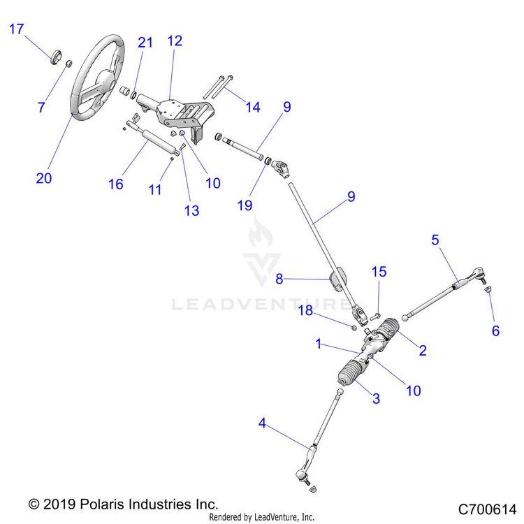 An Image of a Genuine Polaris Parts Schematic Diagram showing the schematic - STEERING: STEERING - 2022 POLARIS RANGER CREW 1000