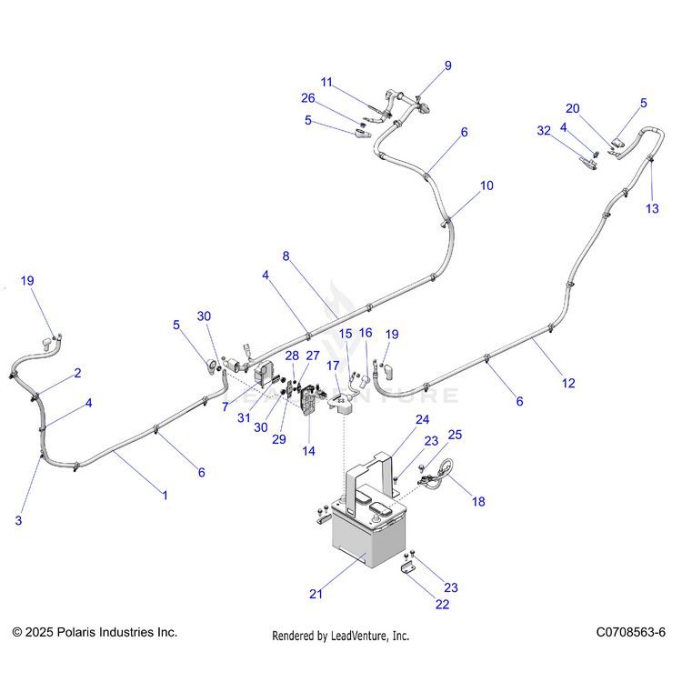 An Image of a Genuine Polaris Parts Schematic Diagram showing the schematic - ELECTRICAL: BATTERY/CABLES - 2025 POLARIS XPEDITION XP5 NORTHSTAR