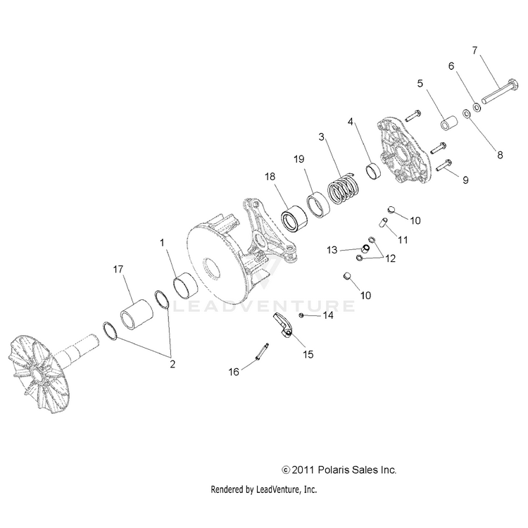 An Image of a Genuine Polaris Parts Schematic Diagram showing the schematic - DRIVE TRAIN: PRIMARY CLUTCH - 2020 POLARIS RANGER 500