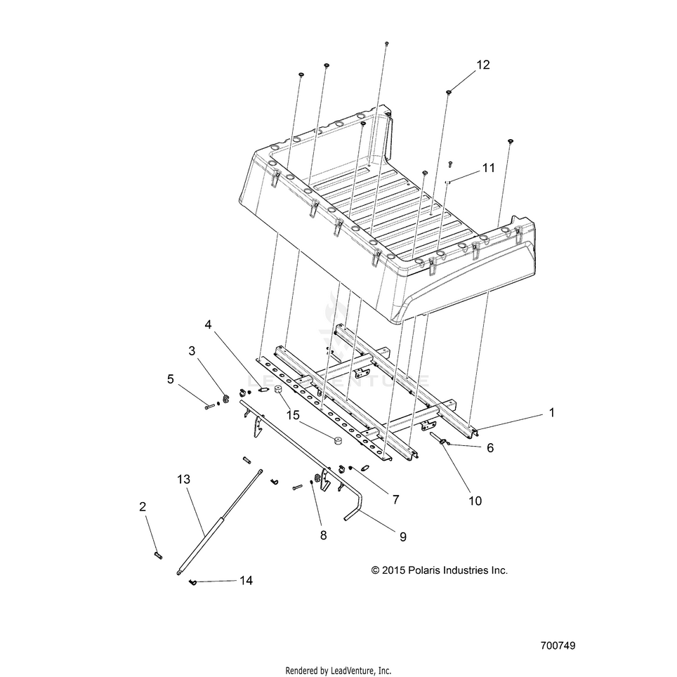 An Image of a Genuine Polaris Parts Schematic Diagram showing the schematic - BODY: BOX MOUNTING - 2019 POLARIS RANGER EV