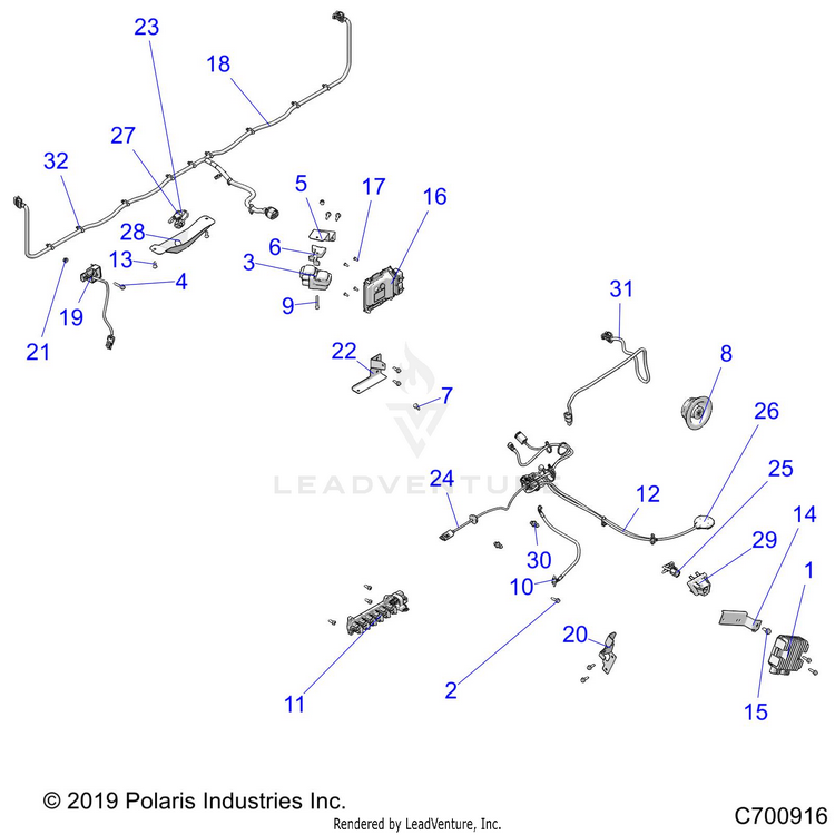 An Image of a Genuine Polaris Parts Schematic Diagram showing the schematic - ELECTRICAL: WIRE HARNESS COMPONENTS (FROM 10/10/2019) - 2020 POLARIS RANGER XP 1000 EPS RIDE COMMAND