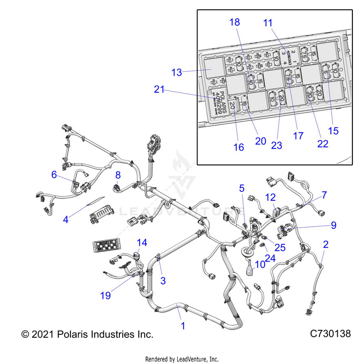 An Image of a Genuine Polaris Parts Schematic Diagram showing the schematic - ELECTRICAL: WIRE HARNESSES - 2023 POLARIS RANGER 570 NORTHSTAR