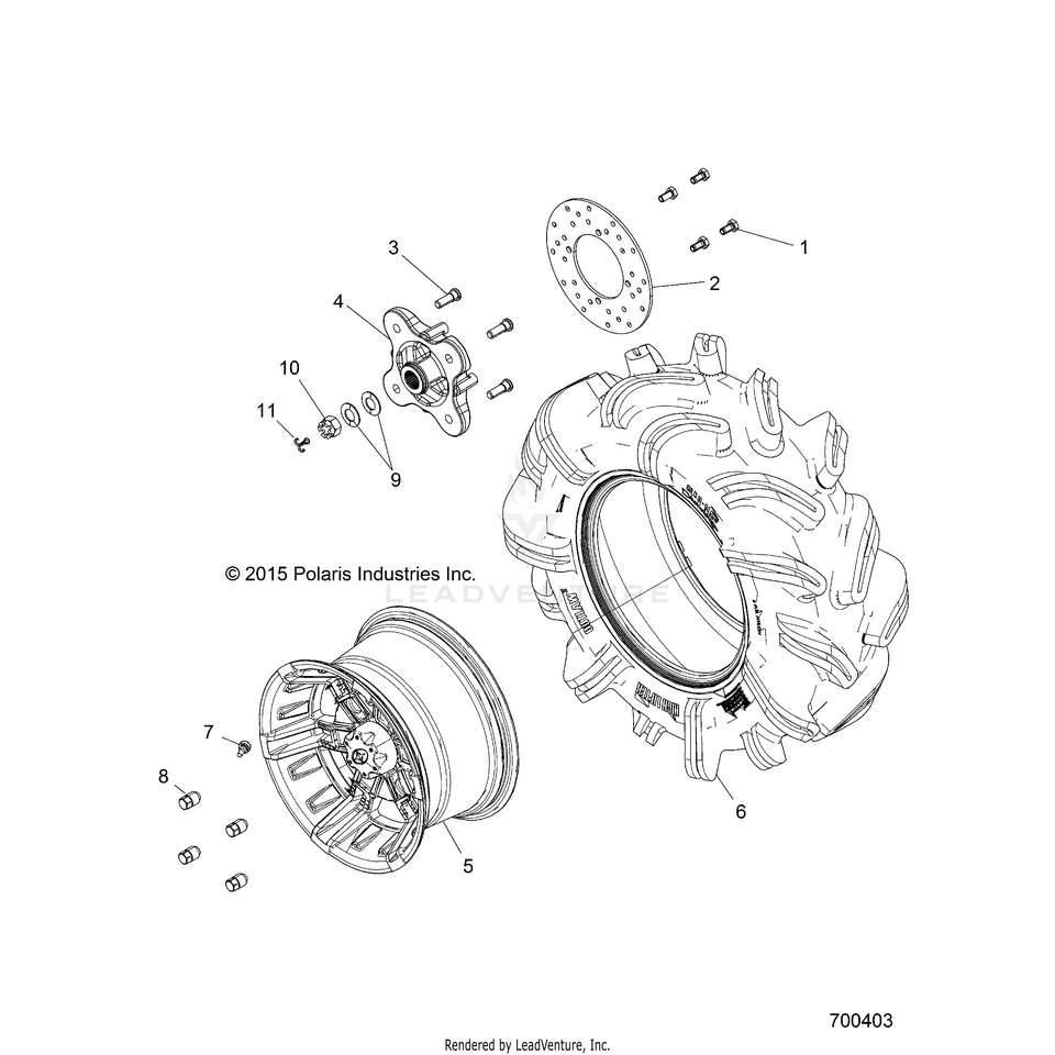 An Image of a Genuine Polaris Parts Schematic Diagram showing the schematic - WHEELS: REAR - 2017 POLARIS RANGER CREW XP 1000 EPS
