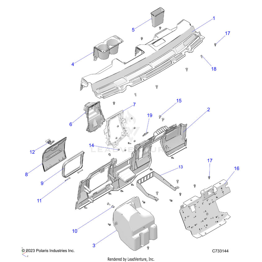 An Image of a Genuine Polaris Parts Schematic Diagram showing the schematic - BODY: DASH - 2025 POLARIS RANGER 570 NORTHSTAR