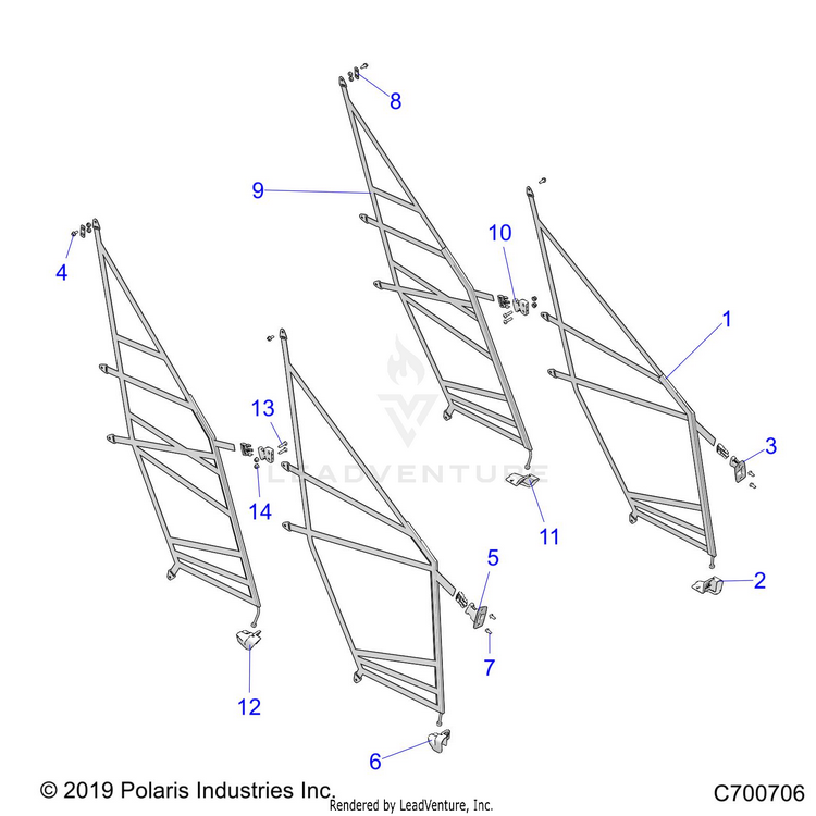 An Image of a Genuine Polaris Parts Schematic Diagram showing the schematic - BODY: SIDE NETS - 2020 POLARIS RANGER CREW 1000 FULL SIZE EPS FO